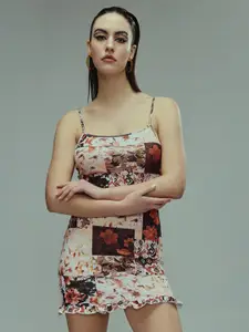 BAESD Floral Printed Shoulder Straps Bodycon Casual Dress