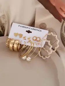 Shining Diva Fashion Set Of 9 Gold-Plated Hoop Earrings