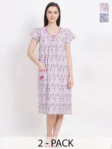 Breezly Pack Of 2 Floral Printed Pure Cotton Nightdress
