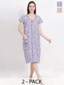 Breezly Pack Of 2 Floral Printed Pure Cotton Nightdress