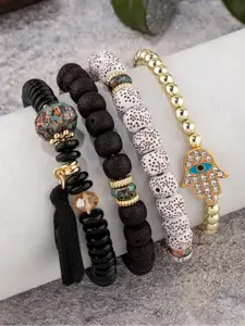 Shining Diva Fashion Set Of 4 Black Gold-Plated Charm Bracelet