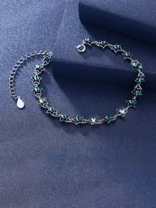 Shining Diva Fashion Women Blue Crystals Silver-Plated Charm Bracelet