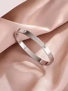 Shining Diva Fashion Crystals Silver-Plated Bangle-Style Bracelet