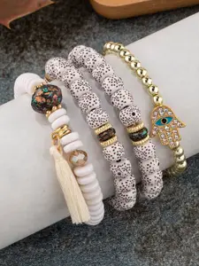 Shining Diva Fashion Set Of 4 Beige Gold-Plated Charm Bracelet