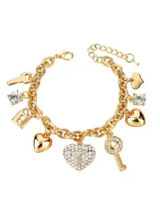 Shining Diva Fashion Women Gold-Toned Crystals Gold-Plated Charm Bracelet