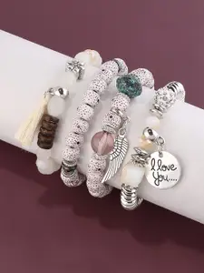 Shining Diva Fashion Set Of 4 Silver-Plated Charm Bracelet