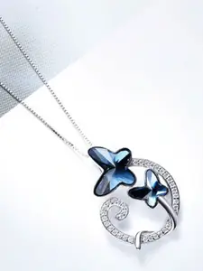 Shining Diva Fashion Blue Silver-Plated Necklace