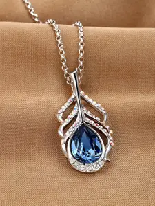 Shining Diva Fashion Blue Silver-Plated Necklace