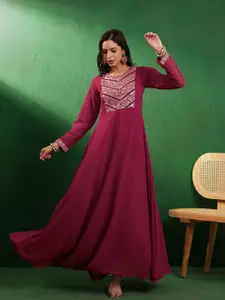 Sangria Pink Sequined Georgette Maxi Ethnic Dresses