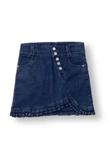 AMPED Girls Pure Cotton Denim A-Line Mini Skirt