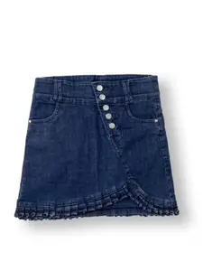 AMPED Girls Pure Cotton Denim A-Line Mini Skirt