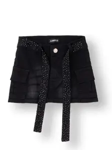 AMPED Girls Pure Cotton Tie Up Denim Straight Mini Skirt