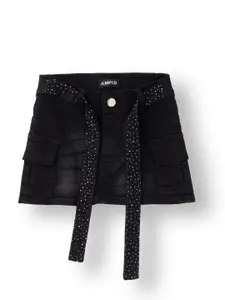 AMPED Girls Pure Cotton Tie Up Denim Mini Straight Skirt