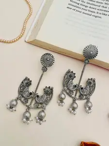 ABDESIGNS Silver-Plated Stone-Studded Contemporary Drop Earrings