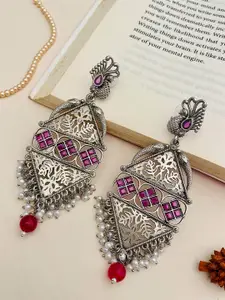 ABDESIGNS Silver-Plated Stone-Studded Contemporary Drop Earrings