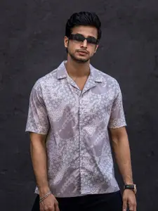 Maniac Grey Abstract Printed Slim Fit Casual Shirt