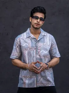 Maniac Classic Printed Cotton Spread Collar Oversized Casual Shirt