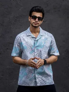 Maniac Classic Abstract Spread Collar Chest Pocket Half Sleeve Cotton Casual Shirt