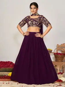 KALINI Burgundy & Gold-Toned Embroidered Sequinned Ready to Wear Lehenga & Blouse With Dupatta