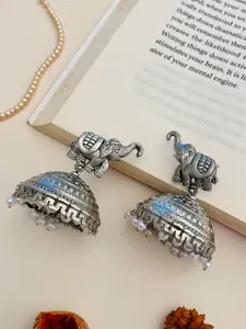 ABDESIGNS Women German Silver-Plated Stone Studded Beaded Trendy Oxidised Jhumka earrings