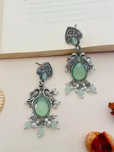 ABDESIGNS German Silver-Plated Stone Studded Beaded Oxidised Classic Drop Earrings