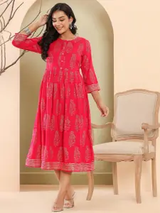 Haute and Humble Women Pink & Gold-Toned Floral Printed Summer Sheers Kurta