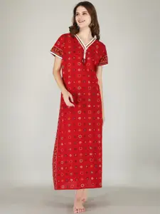 JVSP FASHION Red Printed Maxi Nightdress