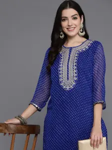 Indo Era Women Floral Yoke Design Gotta Patti Georgette Kurta