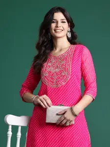 Indo Era Leheriya Printed Indie Printed Georgette Kurta