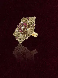 Adwitiya Collection 24CT Gold-Plated Stone-Studded Flower Finger Ring