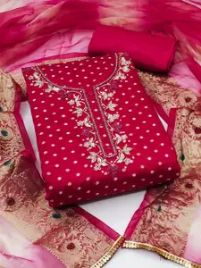 KALINI Polka Dots Woven Design Pure Cotton Zari Unstitched Dress Material