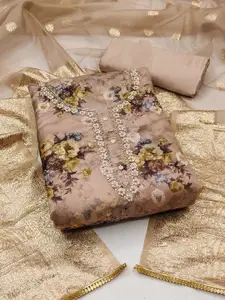 KALINI Floral Printed Zari Organza Unstitched Dress Material