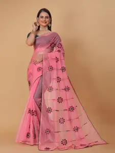 DRIZOMIZ Embroidered Organza Tussar Saree
