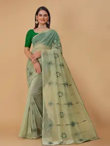 DRIZOMIZ Sequinned Organza Tussar Saree