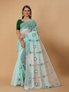 DRIZOMIZ Embroidered Organza Tussar Saree