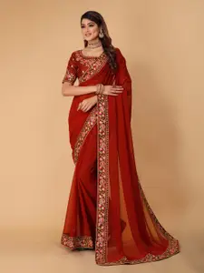 DRIZOMIZ Floral Embroidered Pure Georgette Bhagalpuri Saree