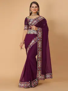 DRIZOMIZ Embroidered Pure Georgette Ikat Saree With Waist Belt