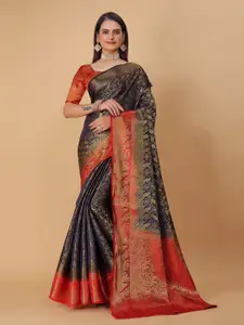 DRIZOMIZ Floral Woven Design Pure Silk Zari Kanjeevaram Saree