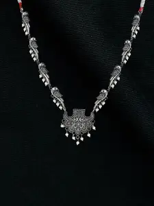 Adwitiya Collection Silver-Plated Beaded Oxidised Necklace