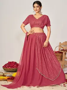 KALINI Peach-Coloured & Gold-Toned Embroidered Sequinned Ready to Wear Lehenga & Blouse With Dupatta