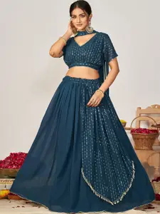 KALINI Blue & Gold-Toned Embroidered Sequinned Ready to Wear Lehenga & Blouse With Dupatta