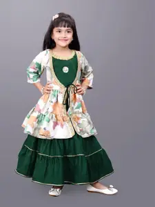 BAESD Girls Solid Ready to Wear Cotton Lehenga Choli & Printed Shrug