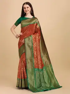 LIMDO Red Ethnic Woven Design Pure Silk Banarasi Saree
