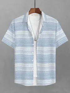 BULLMER Geometric Printed Short Sleeves Spread Collar Casual Shirt