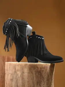 DressBerry Women Block-Heeled Fringed Detail Chelsea Boots