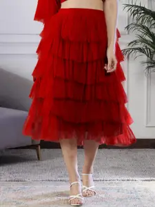 NEUDIS Tiered Flared Midi Skirt