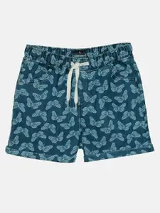 KiddoPanti Girls Conversational Printed Denim Shorts