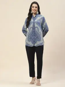 Meena Bazaar Abstract Printed Mandarin Collar Three-Quarter Sleeves Crepe Kurta