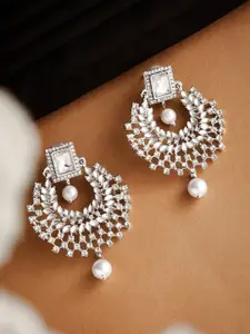 ATIBELLE White & Silver-Toned Kundan Earrings