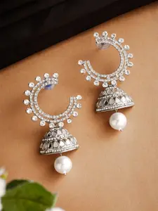 ATIBELLE Silver-Toned & White Pearls Earrings